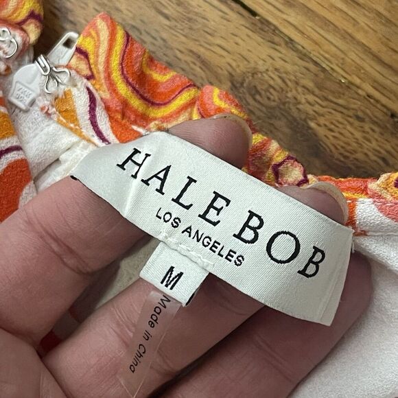 HALE BOB Draped Midi Dress Size Medium Orange Geometric Retro Colorful Fun - Picture 7 of 11